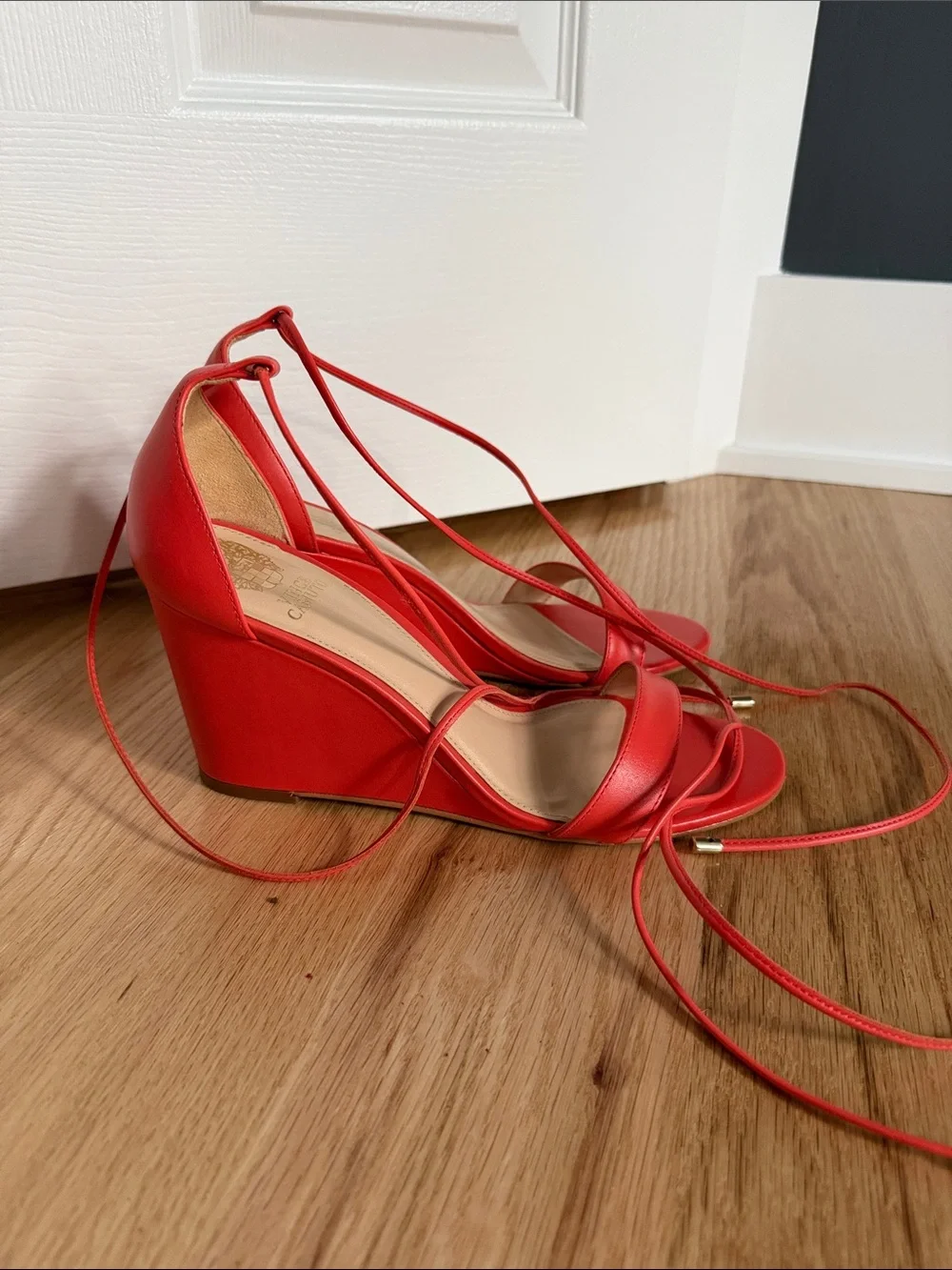 Giuseppe Zanotti Coral-Red Lace-Up Wedge Sandals